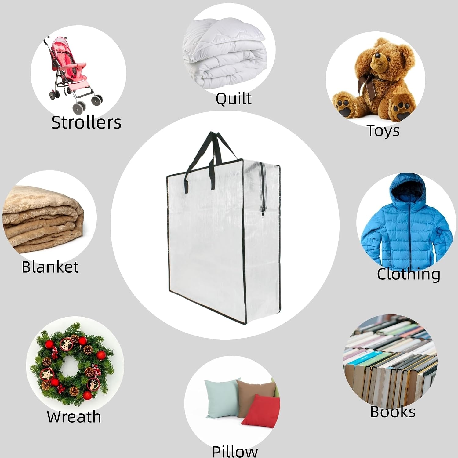 5 Pack Moving Bags. Wreath Storage Bag. Garland Container. Clear Storage Bags with Handles and Zippers Moving Bag for College Carrying. Bedding. Toys Organizer. Under the Bed Storage - Image 7