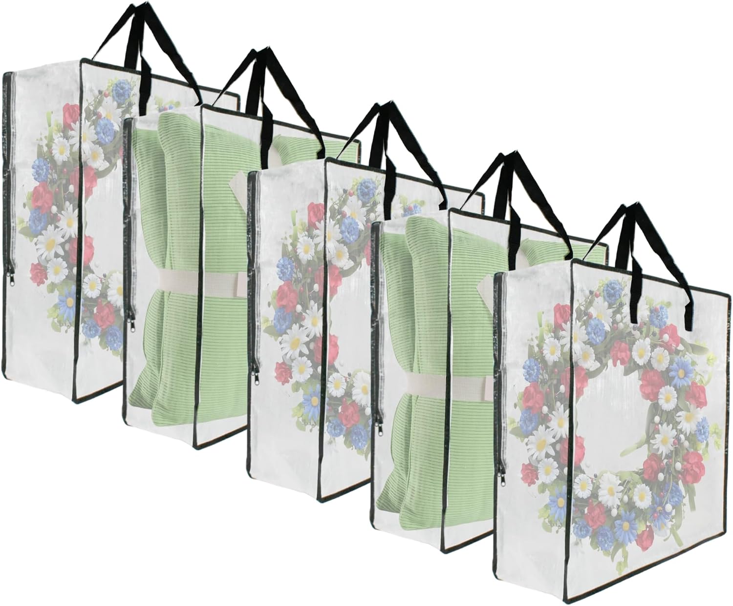 5 Pack Moving Bags. Wreath Storage Bag. Garland Container. Clear Storage Bags with Handles and Zippers Moving Bag for College Carrying. Bedding. Toys Organizer. Under the Bed Storage
