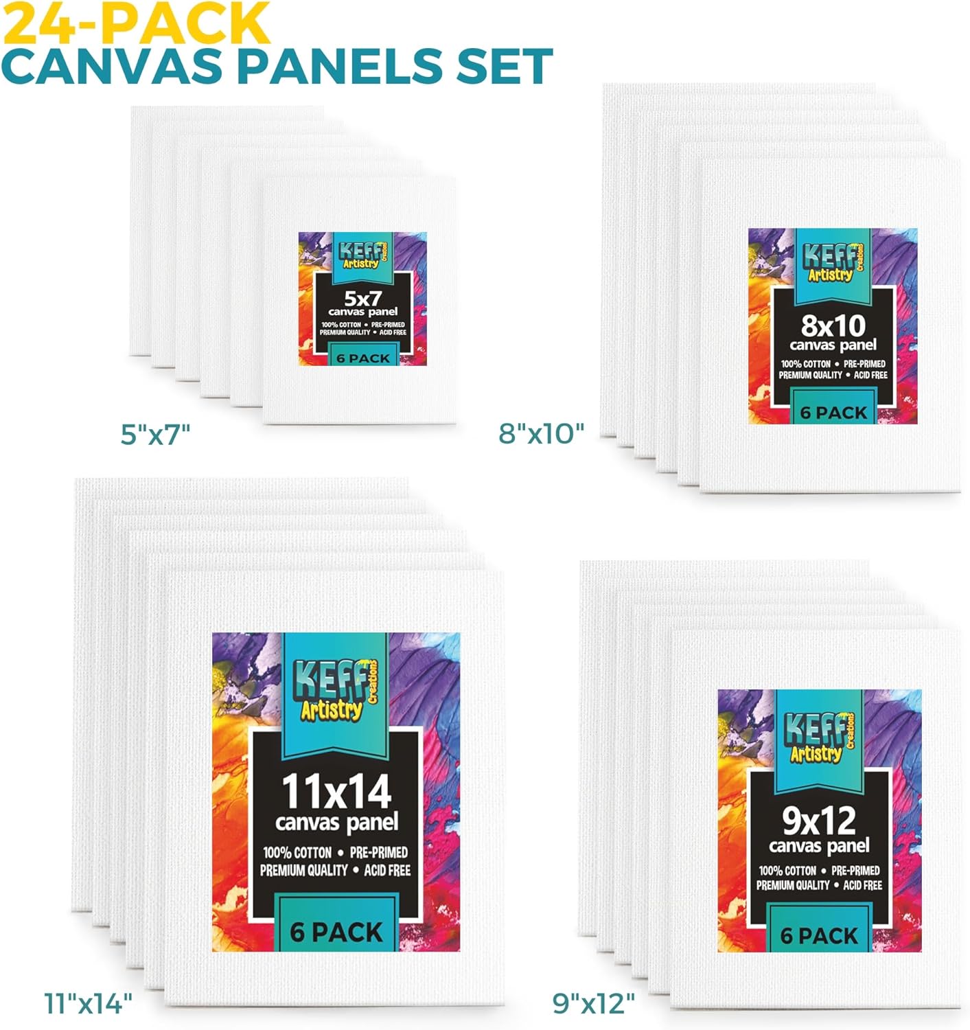 KEFF 24-Pack π£π₯ππ ππ¨π Canvas for Painting. 6 of 5x7. 8x10. 9x12.11x14 Painting Canvas Boards. Art Supplies for Adults & Kids - 100% Cotton Primed Canvases for Painting Acrylic. Oil. Watercolor - Image 6