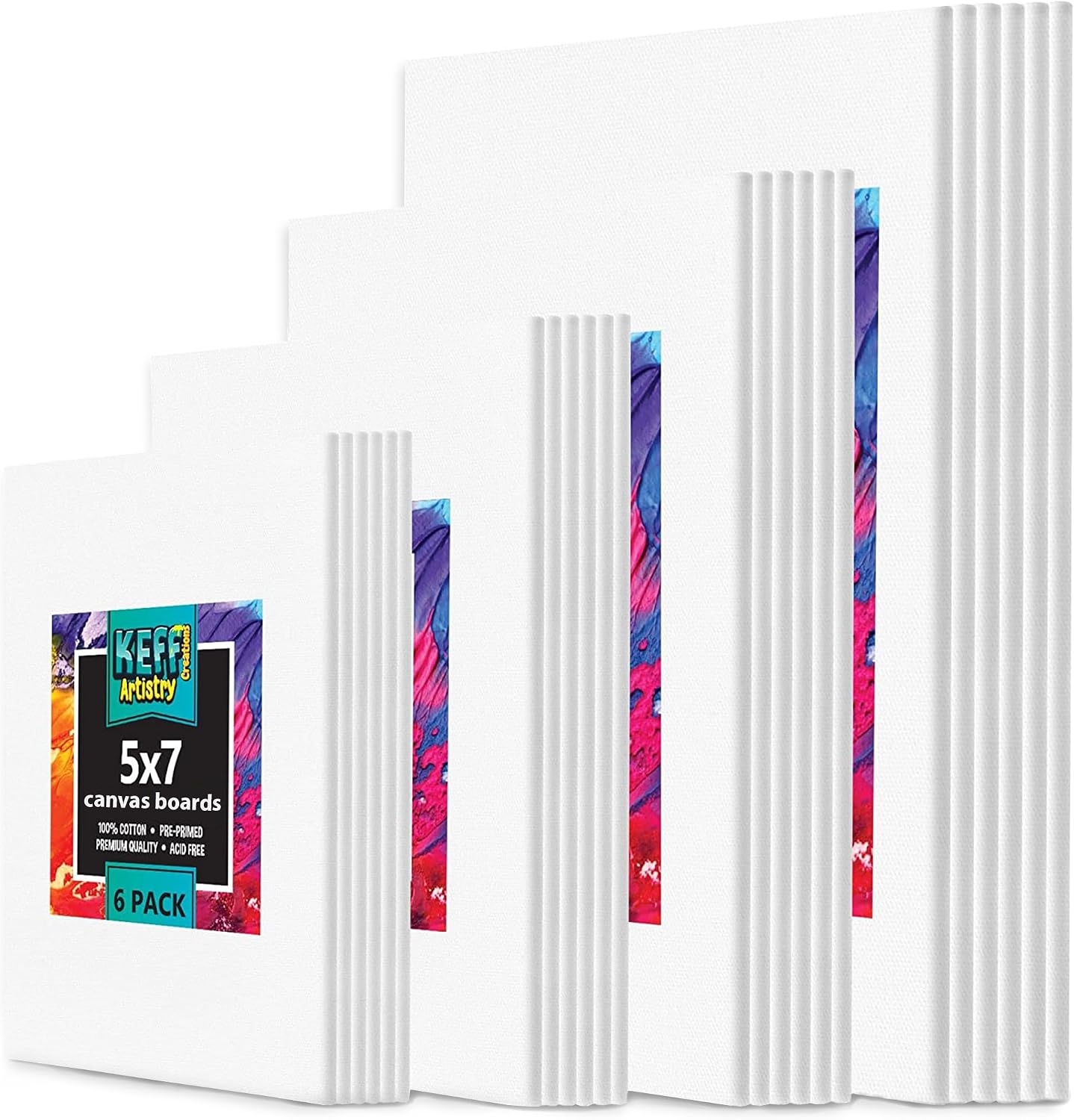 KEFF 24-Pack π£π₯ππ ππ¨π Canvas for Painting. 6 of 5x7. 8x10. 9x12.11x14 Painting Canvas Boards. Art Supplies for Adults & Kids - 100% Cotton Primed Canvases for Painting Acrylic. Oil. Watercolor