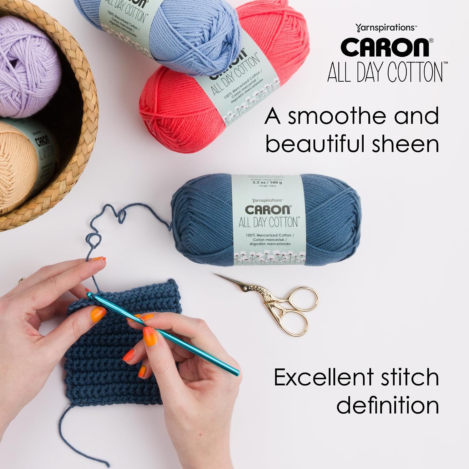 Caron All Day Cotton - 3 Pack of 173 Yards/3.52 oz Moss 100% Mercerized Cotton Yarn - Image 5
